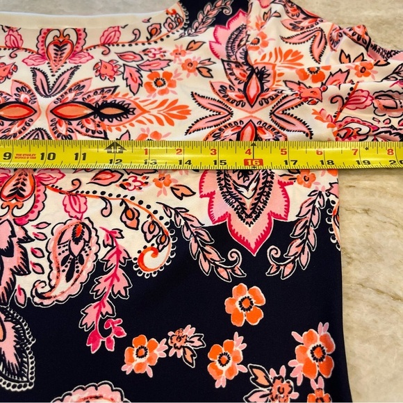 Eliza J | Multicolor Paisley & Floral Print Shift Midi Dress | Pink‎ Navy | 10 - Picture 7 of 12